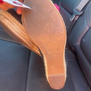 Tory Burch Filipa Sandals Peep Toe Espadrille Wedge Heel Canvas Shoes Sz 9 Black